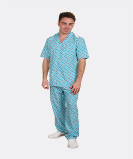 HST 120-Erkek Yaka Çıtçıtlı Desenli Erkek Pijama Takımı